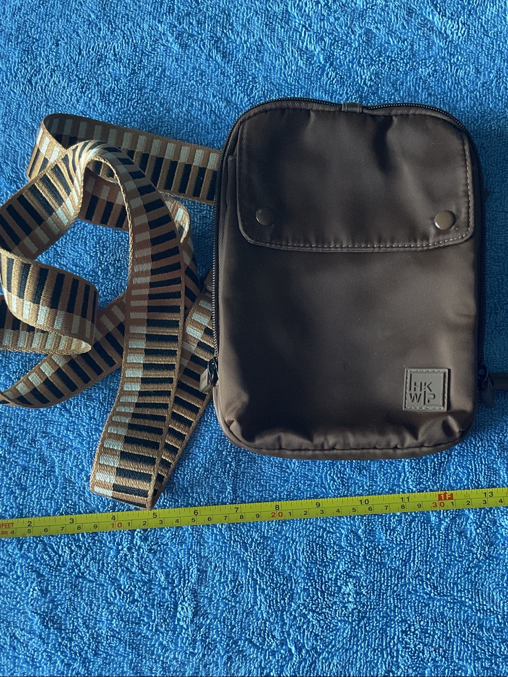 Brown Crossbody Bag with Striped Adjustable Strap
